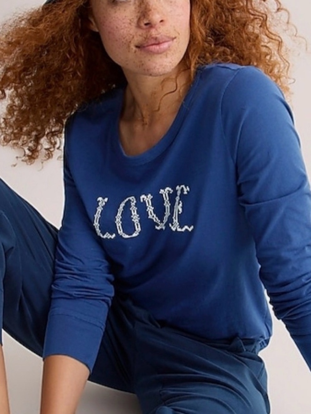 J.Crew Navy Blue Broken-in Jersey "Love" Long-Sleeve T-Shirt Size